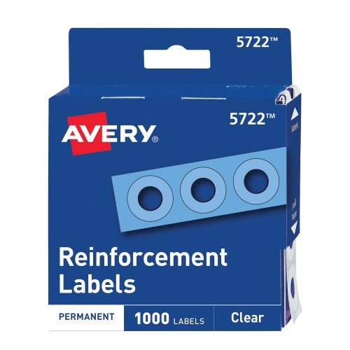 Avery Dispenser Pack Hole Reinforcements, 0.25" Dia, Clear, 1,000/Pack,
