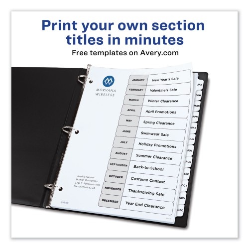 Avery Customizable Toc Ready Index Black And White Dividers, 12-Tab, Jan. To Dec., 11 X 8.5, 1 Set