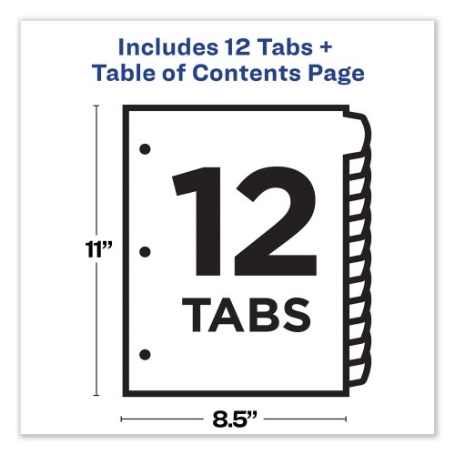 Avery Customizable Toc Ready Index Multicolor Tab Dividers, 12-Tab, 1 To 12, 11 X 8.5, White, Contemporary Color Tabs, 1 Set