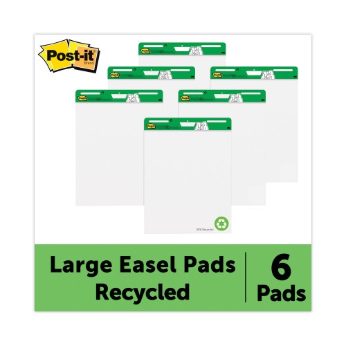 Post-It Vertical-Orientation Self-Stick Easel Pad Value Pack, Green Headband, Unruled, 25 X 30, White, 30 Sheets, 6/Carton