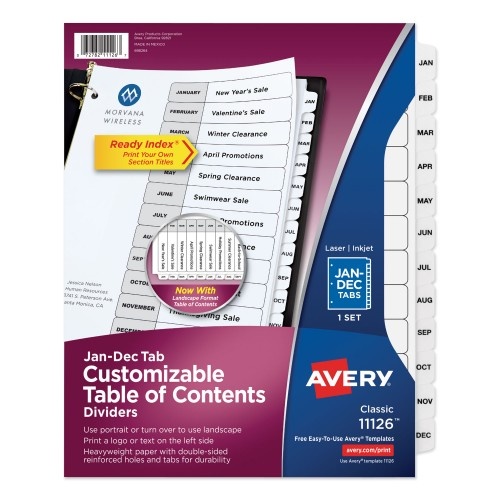Avery Customizable Toc Ready Index Black And White Dividers, 12-Tab, Jan. To Dec., 11 X 8.5, 1 Set