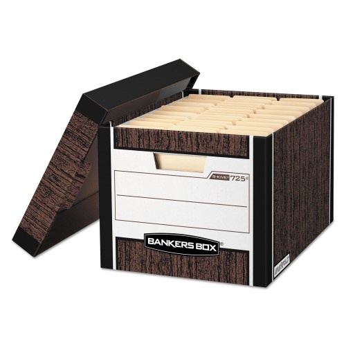 Bankers Box R-Kive Heavy-Duty Storage Boxes, Letter/Legal Files, 12.75" x 16.5" x 10.38" Woodgrain, 12/Carton