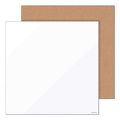 U Brands Tile Board Value Pack - Tan Cork Bulletin, White Magnetic Dry Erase, 14 x 14