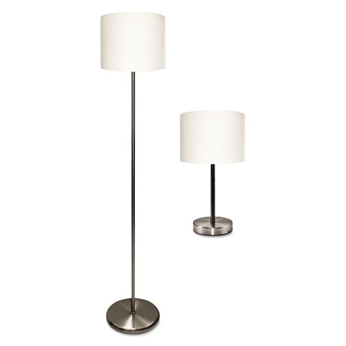 Ledu Slim Line Lamp Set, Table 12.63" High And Floor 61.5" High, Silver