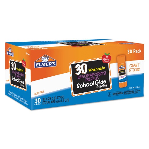 Elmer's Disappearing Purple All Purpose Glue Sticks, 0.77 Oz, Dries Clear, 30/Box