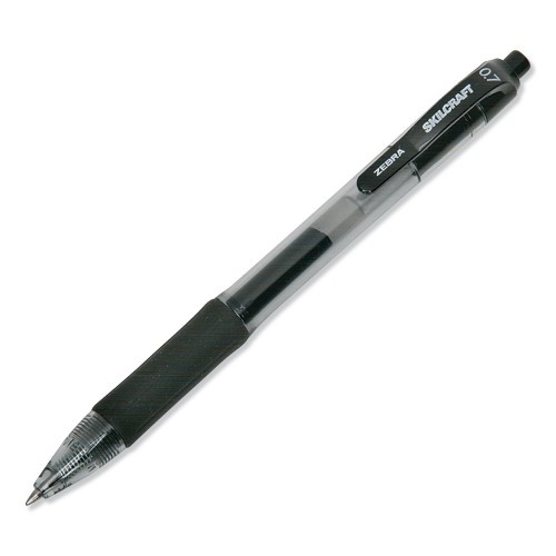 Abilityone 752001 Skilcraft Gel Pen, Retractable, Medium 0.7 Mm, Black Ink, Clear/Black Barrel, Dozen