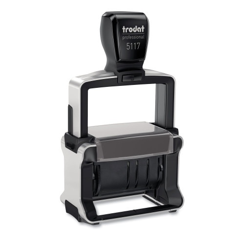 Trodat Professional 12-Message Date Stamp, Self-Inking, 2.25 x 0.38, Black