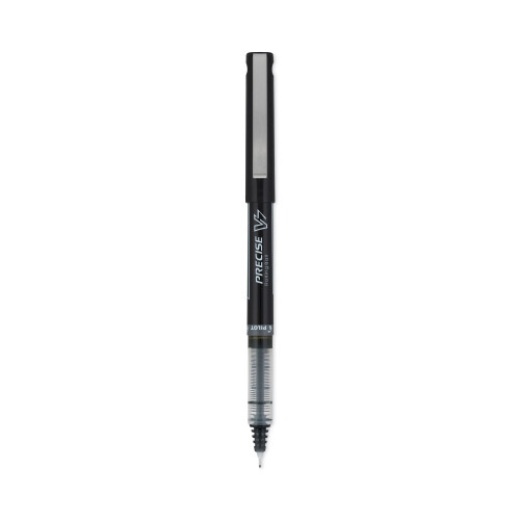 Pilot Precise V7 Roller Ball Pen, Stick, Fine 0.7 Mm, Black Ink, Black/Clear Barrel, Dozen