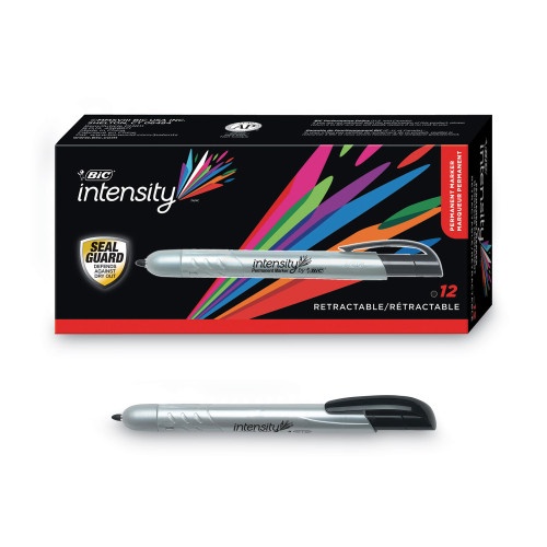 BIC Intensity Retractable Permanent Marker, Fine Bullet Tip, Black, Dozen