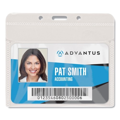 Advantus PVC-Free Badge Holders, Horizontal, Clear 4.5" x 4" Holder, 50/Pack
