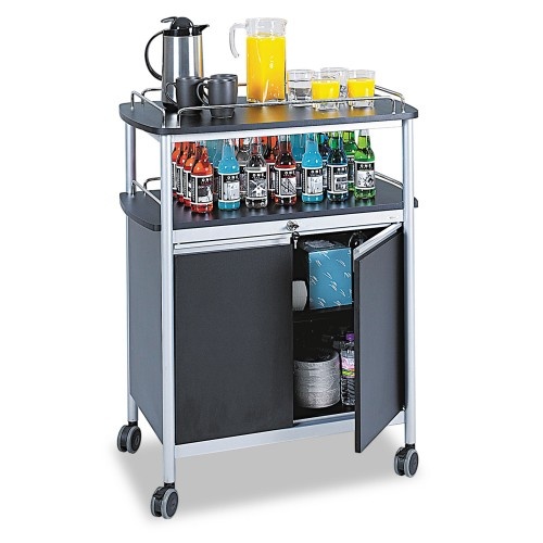 Safco Mobile Beverage Cart, Plastic, 4 Shelves, 33.5" X 21.75" X 43", Black