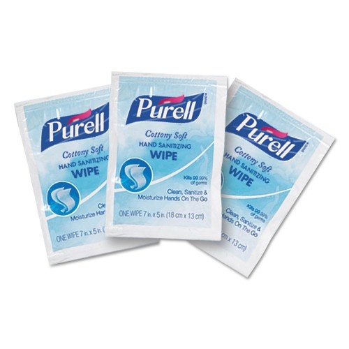 Purell Cottony Soft Individually Wrapped Sanitizing Hand Wipes, 5 x 7, Unscented, White, 1,000/Carton