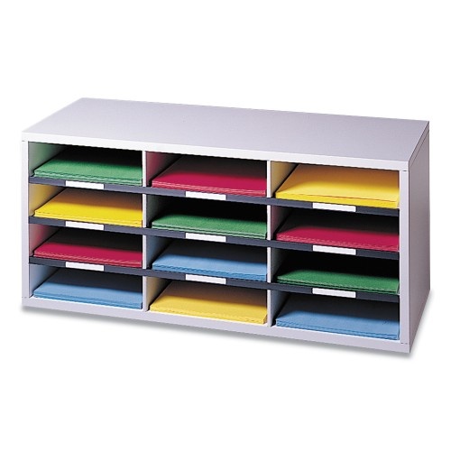 Fellowes Particle Board Desktop Sorter, 12 Compartments, Dove Gray