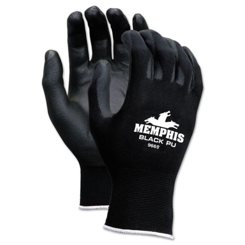 Mcr Safety Economy Pu Coated Work Gloves, Black, Large, Dozen