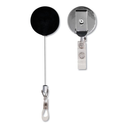 Advantus Premier Heavy-Duty Retractable ID Card Reel, 24" Extension, Black/Silver, 12/Box