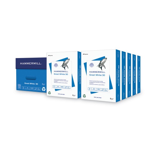 Hammermill Great White 30 Recycled Print Paper, 92 Bright, 20 lb Bond Weight, 8.5 x 11, White