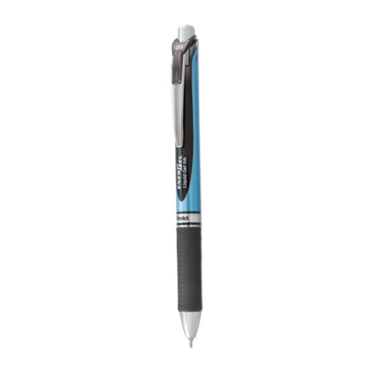 Pentel Energel Rtx Gel Pen, Retractable, Fine 0.5 Mm Needle Tip, Black Ink, Black/Blue Barrel