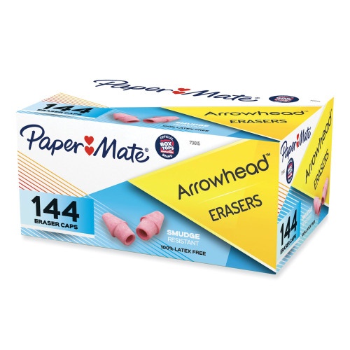 Paper Mate Arrowhead Eraser Caps, For Pencil Marks, Pink, 144/Box