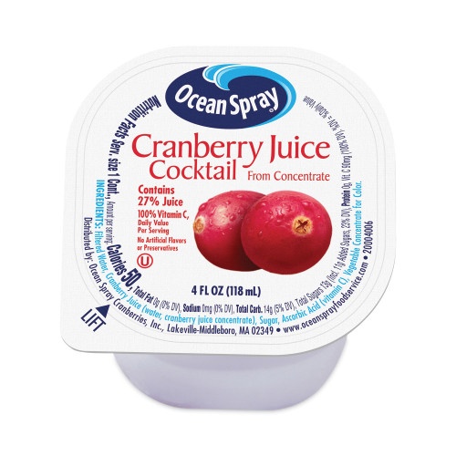 Ocean Spray Cranberry Juice Drink, Cranberry, 4 Oz Cup, 48/Carton