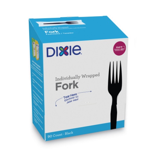 Dixie GrabN Go Wrapped Cutlery, Forks, Black, 90/Box, 6 Box/Carton
