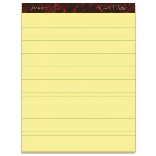 Ampad Gold Fibre Quality Writing Pads, Wide/Legal Rule, 50 Canary-Yellow Sheets, Dozen