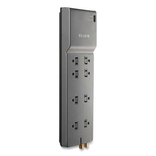 Belkin Surge Protector, 8 AC Outlets, 12 Ft Cord, 3,390 J, Dark Gray