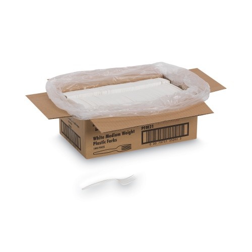 Dixie Plastic Cutlery Mediumweight Forks, White, 1,000/Carton