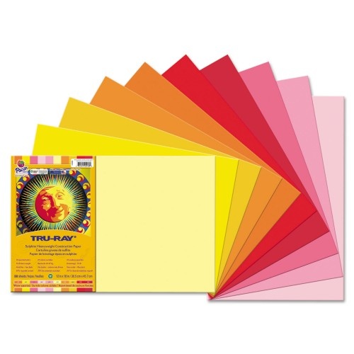 Pacon Tru-Ray Construction Paper, 76 Lb Text Weight, 12 x 18, Assorted Cool/Warm Colors, 25/Pack