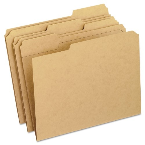 Pendaflex Dark Kraft File Folders with Double-Ply Top, 1/3-Cut Tabs: Assorted, Letter Size, 0.75" Expansion, Brown, 100/Box