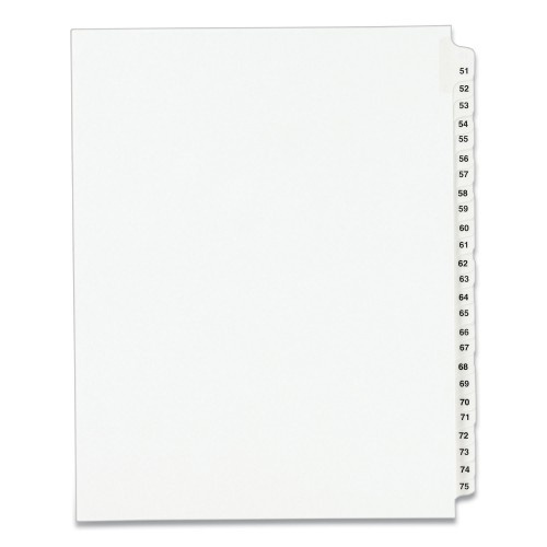 Preprinted Legal Exhibit Side Tab Index Dividers, Avery Style, 25-Tab, 51 to 75, 11 x 8.5, White, 1 Set