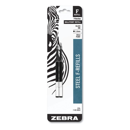 Zebra F-Refill for F-Series Ballpoint Pens, Bold Conical Tip, Black Ink, 2/Pack