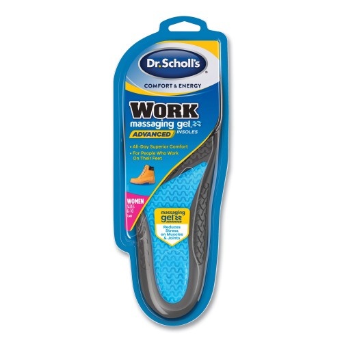 Dr. Scholl's Comfort and Energy Work Massaging Gel Insoles for Women - Sizes 6 to 11, Black/Blue, Pair