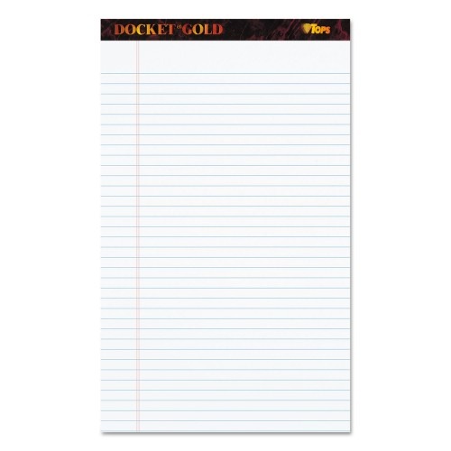 TOPS Docket Gold Ruled Perforated Pads, Wide/Legal Rule, 50 White 8.5 X 14 Sheets, 12/Pack