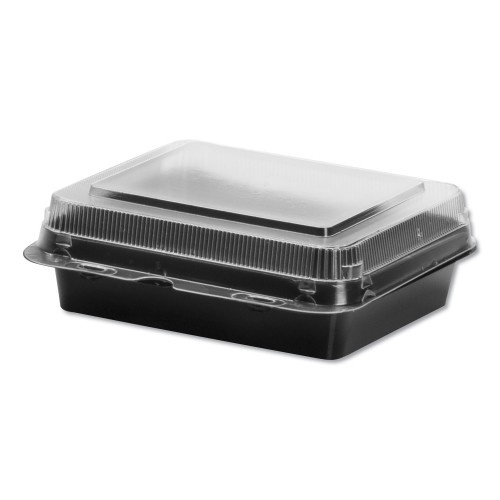 Solo Creative Carryouts Hinged Plastic Hot Deli Boxes - Medium Snack Box, 18 Oz, 6.22 X 5.9 X 2.1, Black/Clear
