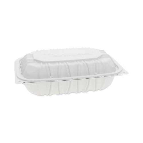 Pactiv Earthchoice Vented Microwavable Hinged Lid Container, 9 x 6 x 2.75, White, Plastic
