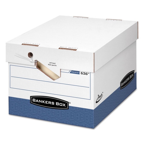 Bankers Box Presto Ergonomic Design Storage Boxes, Letter/Legal Files, 12.88 x 16.5 x 10.38, White/Blue, 12/Carton