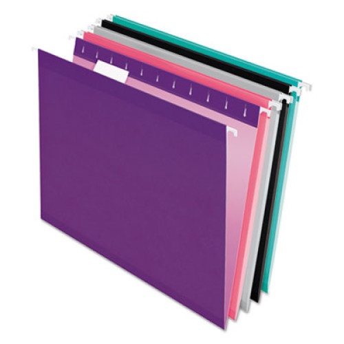 Pendaflex Colored Reinforced Hanging Folders, Letter Size, 1/5-Cut Tabs, Assorted Bold Colors, 25/Box