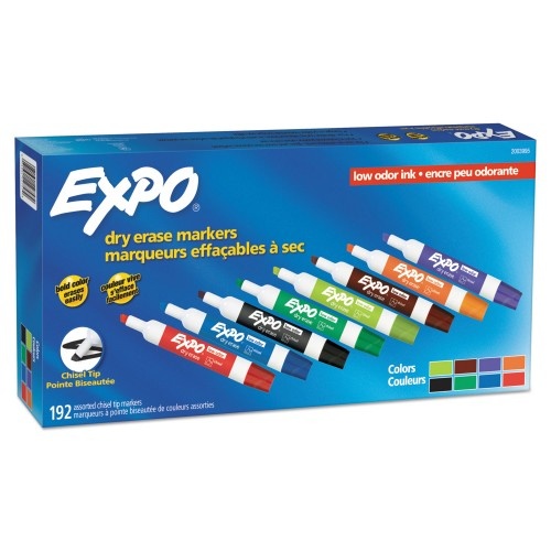 Expo Low-Odor Dry Erase Marker Office Value Pack, Broad Chisel Tip, Assorted Colors, 192/Pack