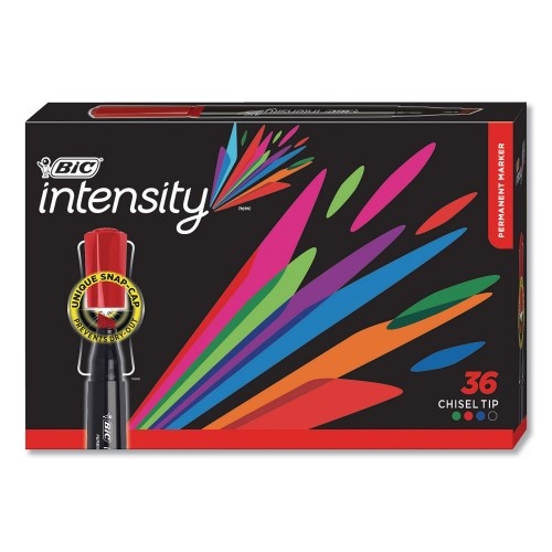 Bic Intensity Chisel Tip Permanent Marker Value Pack, Broad Chisel Tip, Assorted Colors, 36/Pack