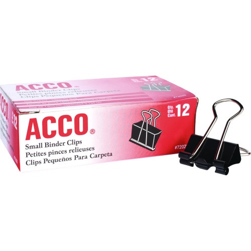Acco Binder Clips, Small, Black/Silver, Dozen