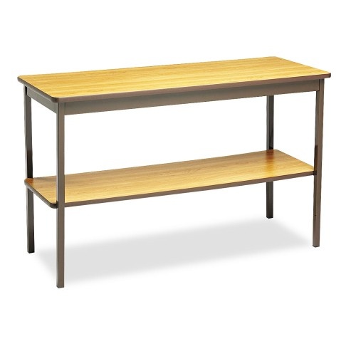 Barricks Utility Table with Bottom Shelf, Rectangular, 48W x 18D x 30H, Oak/Brown