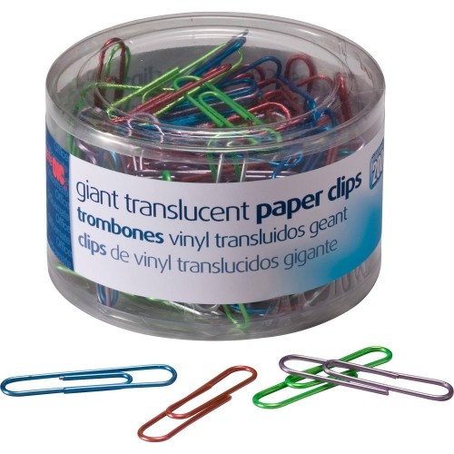 Officemate Translucent Vinyl Paper Clips - Assorted Colors, 200/Pack