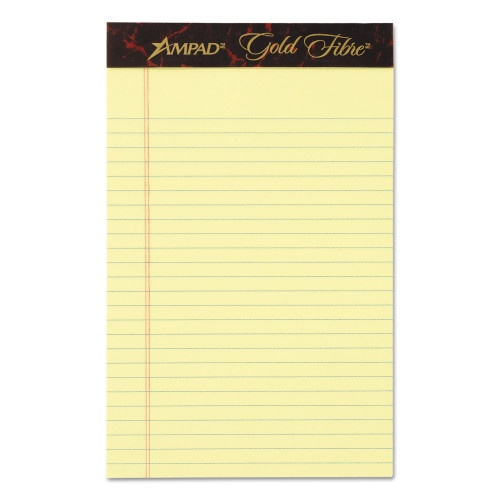 Ampad Gold Fibre Quality Writing Pads, Medium/College Rule, 50 Canary-Yellow 5 X 8 Sheets, Dozen