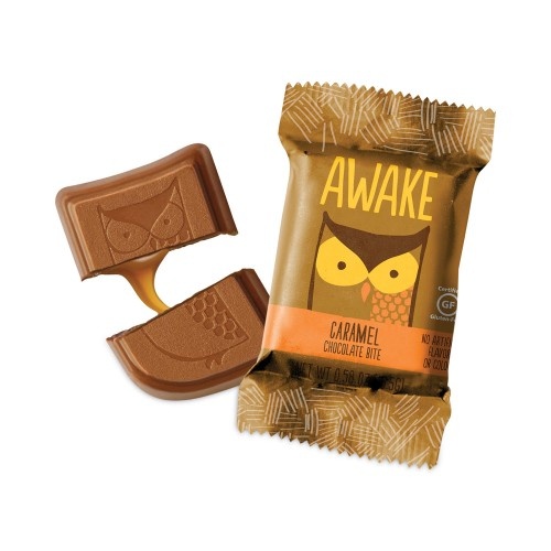 Awake Caffeinated Caramel Chocolate Bites - 0.58 Oz Bars, 50 Bars/Carton