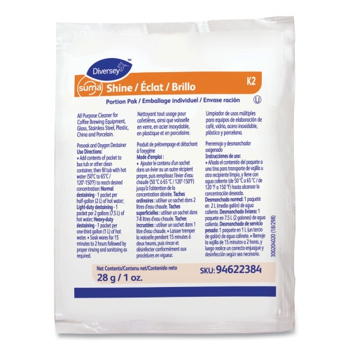 Diversey Suma Shine Portion Pak, Powder - Effective Dish Detergent for Sparkling Clean Results