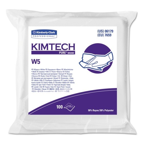 Kimtech W5 Critical Task Wipers - Flat Double Bag, Spunlace, 9 x 9, Unscented, White