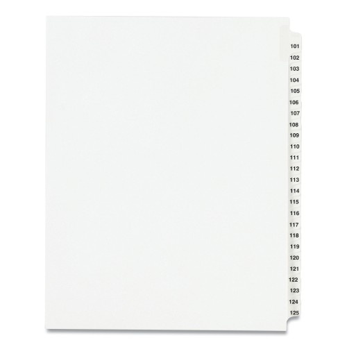 Preprinted Legal Exhibit Side Tab Index Dividers, Avery Style, 25-Tab, 101 to 125