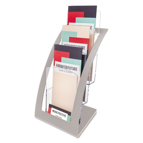 Deflecto 3-Tier Literature Holder, Leaflet Size, Silver