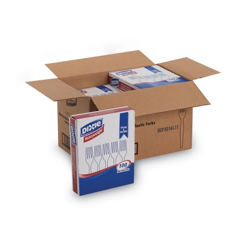 Dixie Plastic Cutlery, Heavyweight Forks, White, 1,000/Carton