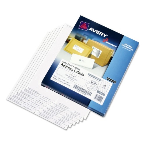 Abilityone 753001 Skilcraft Laser Labels, Laser Printers, 1 x 4, White, 20/Sheet, 100 Sheets/Box